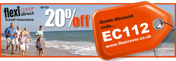 Travel Insurance Voucher. Now up to 20% off. www.flexicover.co.uk Please enter EC112 in the discount reference box when booking.